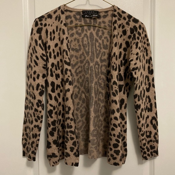 Leopard Print Cashmere Cardigan - Picture 2 of 9